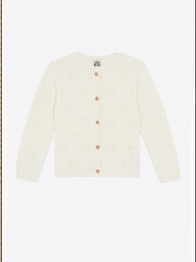 Bonton Cream Heart Pattern Knit Cardigan Sweater Sz 6